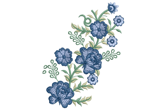 Download Lush Blue Flowers Embroidery Design - Flower Collection