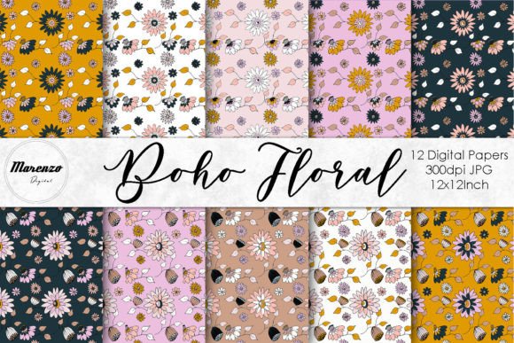 Download Boho Floral Patterns - Digital Papers - Patterns Collection