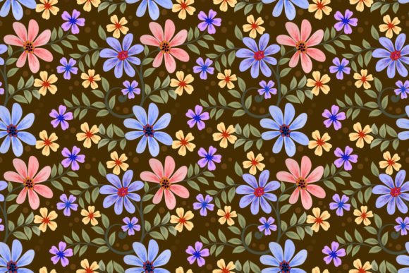 Download Colorful Flower on Brown Color Pattern. - Flower Collection