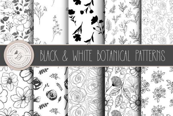 Download Black and White Seamless Floral Patterns - Patterns Collection
