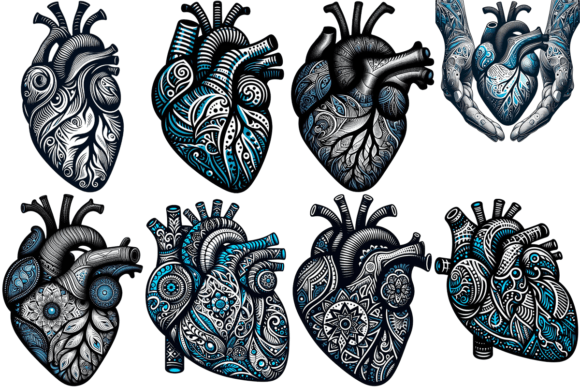 Download 8 Human Heart Intricate Patterns Bundle - Patterns Collection