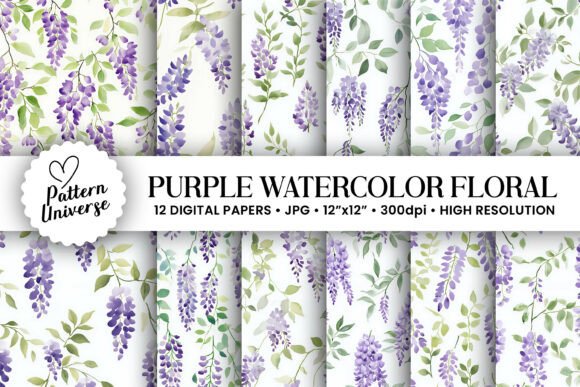 Download Purple Watercolor Floral Patterns - Patterns Collection