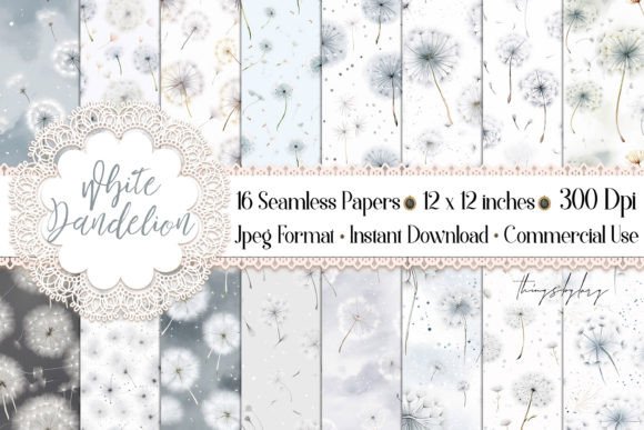 Download 16 Seamless White Dandelion Patterns - Patterns Collection
