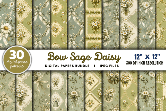 Download Bow Sage Daisy Floral Patterns Bundle - Patterns Collection