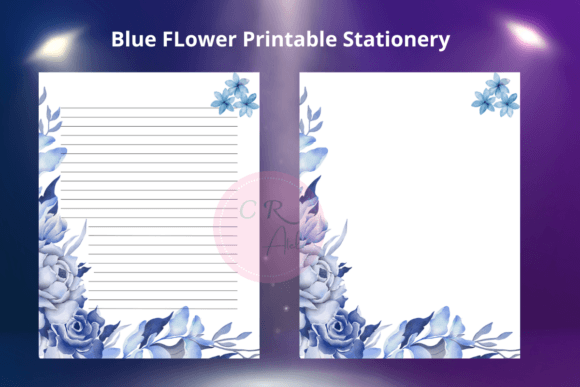 Download Blue Flower Border Printable Stationery - Flower Collection